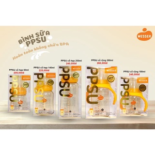 Bình sữa Wesser PPSU 60ml/ 140ml/ 250ml cổ hẹp và 180ml / 260ml cổ rộng