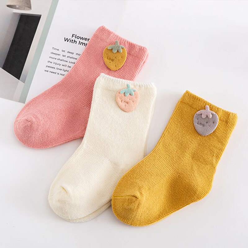 Set 3 Đôi Vớ Cotton Cổ Thấp Mềm Mại Màu Trơn In Họa Tiết Động Vật Hoạt Hình Đáng Yêu Cho Bé