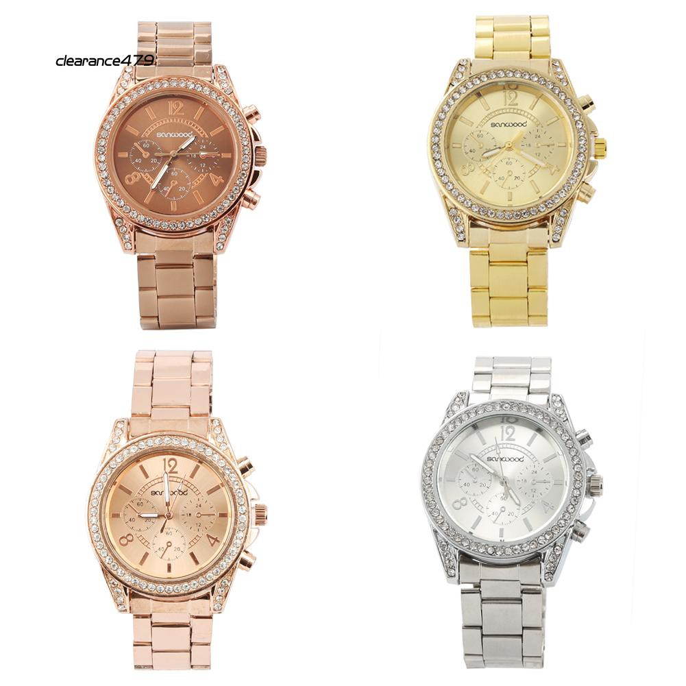 Đồng Hồ Đeo Tay Mặt Tròn Đính Đá Lấp Lánh Thời Trang Cho Nữ