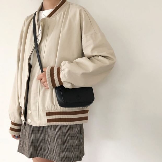 IMAODOU Harajuku Korean Fashion Style Loose Baseball Jacket For Women Short Striped Collar Simple New Style