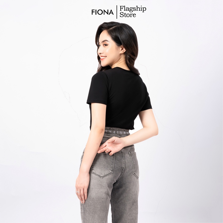 Áo thun cotton nữ FIONA cổ tròn cao cấp áo thun cộc tay nữ chất liệu cotton mềm mịn in hoa mã F521198
