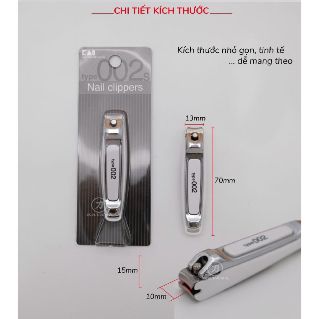 Bấm móng tay Nhật KAI KE0125 tay cầm nguyên khối cỡ nhỏ - Kèm dũa và đựng móng thừa - BH 12 tháng 1 ĐỔI 1