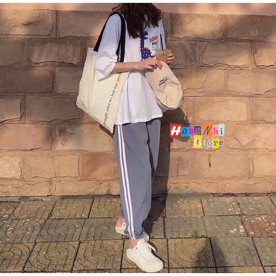 Quần Jogger Line Ulzzang Unisex Jogger Xám 2 Sọc Trắng Dáng Rộng - MM