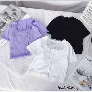 ÁO KIỂU CROPTOP NÚT PHỐI REN