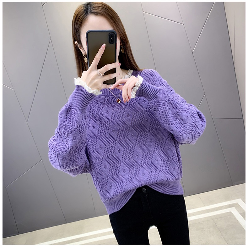 Áo len cổ tròn Áo Len Nữ Pha Ren Phong Cách Hàn Quốc AL50