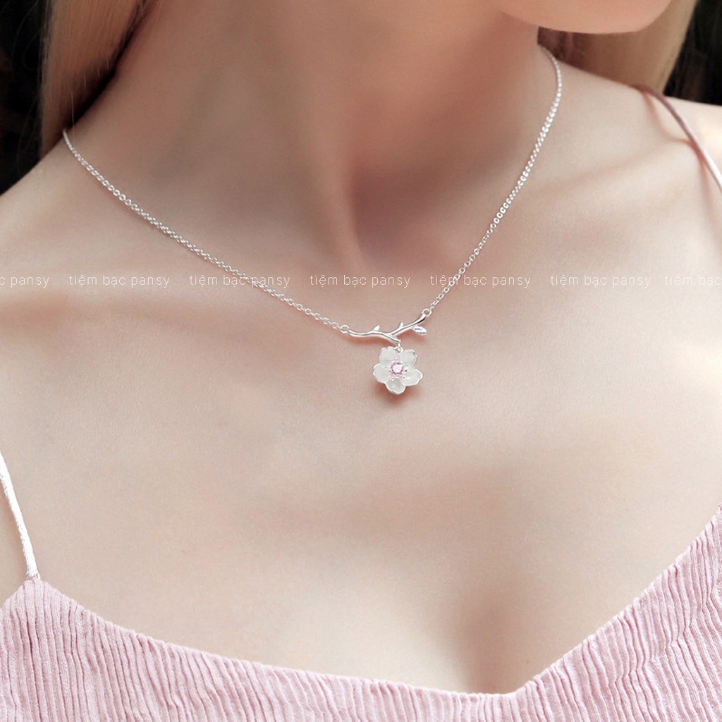 Dây chuyền bạc nữ hoa anh đào Sakura, vòng cổ bạc 925 PANSY phong cách Nhật Bản