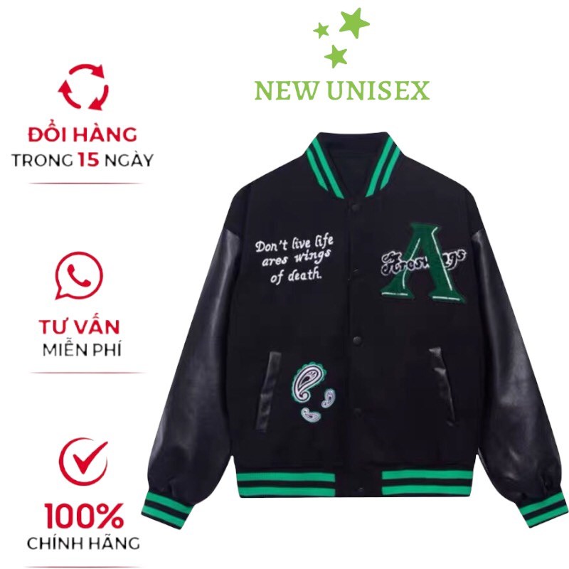 Áo Khoác Bomber Unisex Form Rộng Áo 2 Lớp Vải Dạ Dày Phối Tay Da Cao Cấp