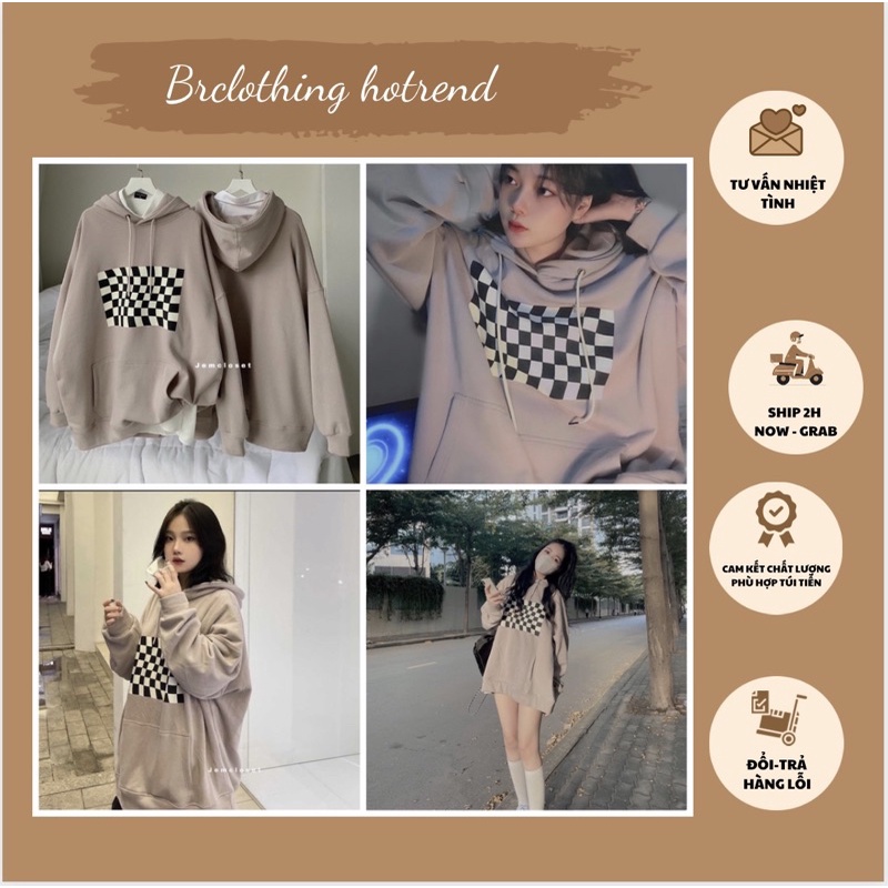 Áo Hoodie Bàn Cờ Nữ [ FREESHIP]🌸  Sweater nỉ form rộng tay bồng kiểu dáng vintage cá tính Ulzzang ❤️