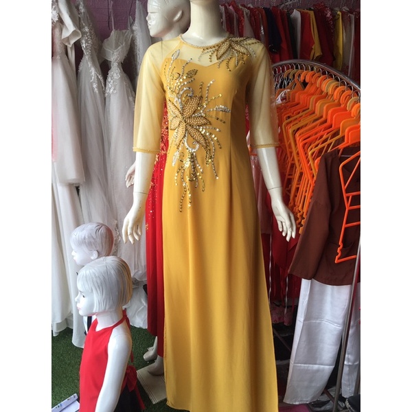 Áo dài dạ hội kết siêu đẹp (trong quây váy, ngoài tà áo dài