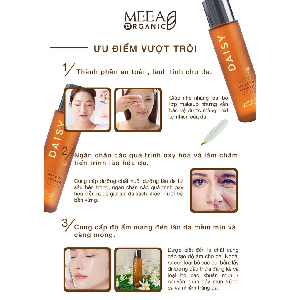 [CHUẨN AUTH] Tẩy Trang Daisy Makeup Remover - Meea Organic ( Mua 2 Tặng 1 Bông )