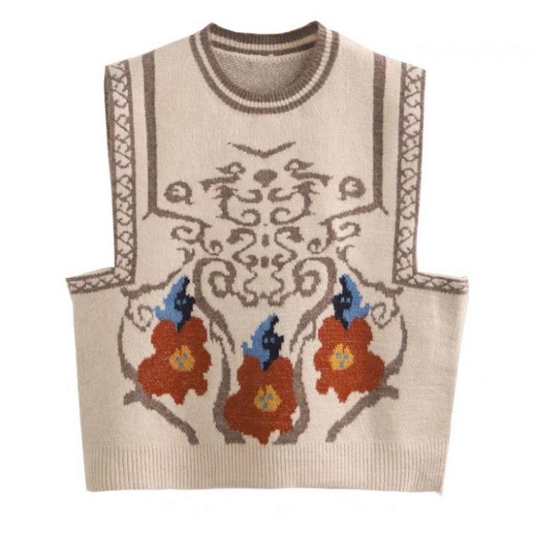 Áo gile len nữ hoạ tiết Ulzzang kiểu màu xanh đen be cổ tròn phong cách thời trang thu đông siêu hot M20HD | BigBuy360 - bigbuy360.vn