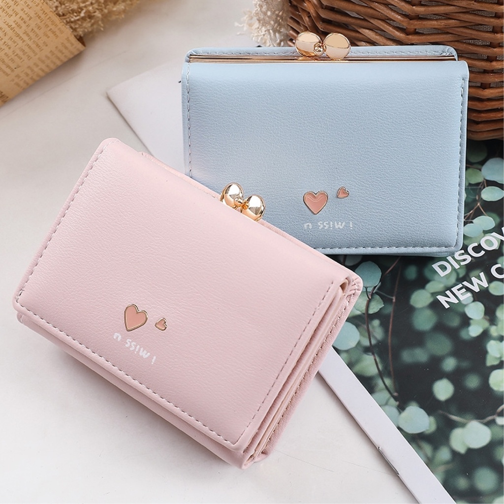 Ví nữ mini ngắn cầm tay GENZZZ đính họa tiết trái tim nhiều ngăn tiện dụng chất da cao cấp V022