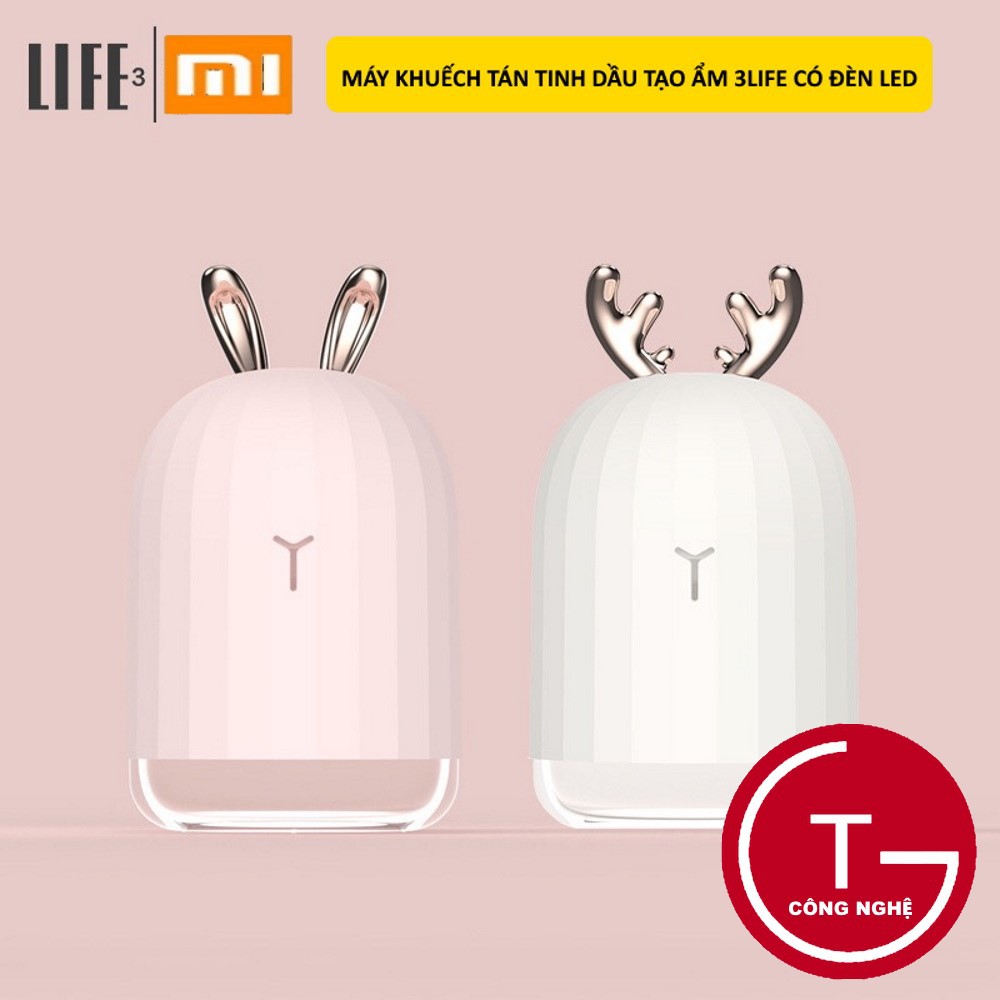 [Hàng có sẵn] Máy khuếch tán tinh dầu mini để bàn Xiaomi 3life, phun sương tạo ẩm có đèn LED dễ thương hình thỏ,nai