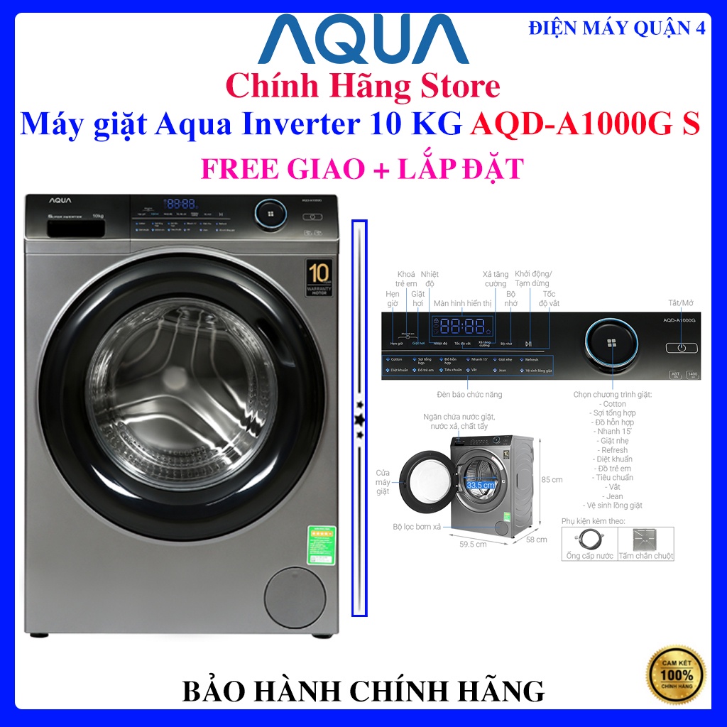 Máy giặt Aqua Inverter 10 KG AQD-A1000G S
