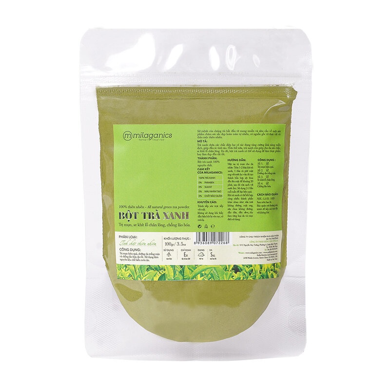 Bột Trà Xanh Milaganics Kiểm Soát Nhờn, Ngăn Ngừa Mụn 100g - Hasaki - Sản phẩm chính hãng