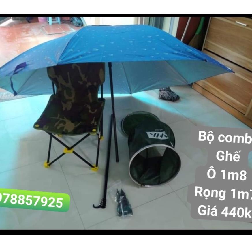 Bộ combo- ghế ,chống cần,ô câu cá(dù 1m8),rọng đựng cá.