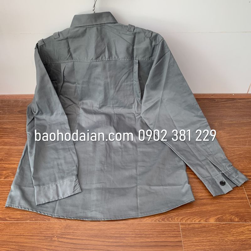 Áo bảo vệ màu xám dài tay vải kaki 65/35 thấm hút mồ hôi