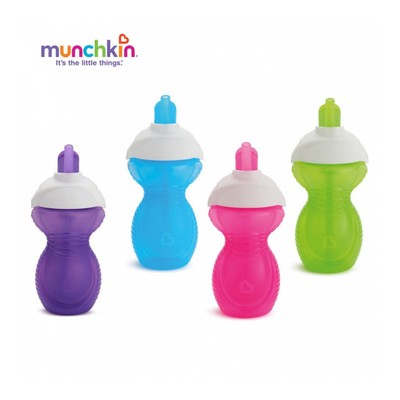 Cốc ống hút CL Munchkin Màu Xanh lá / Xanh lơ / Hồng / Tím chống rò rỉ (silicone USA)