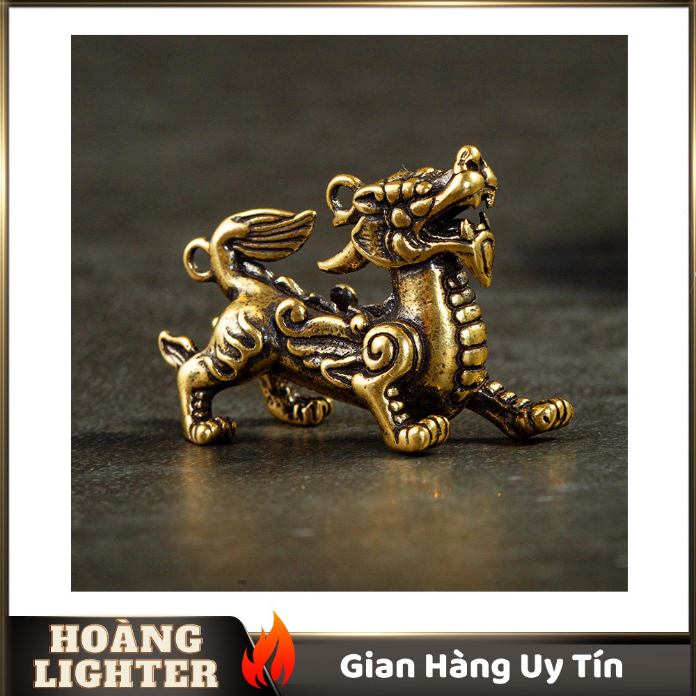 Tượng Đồng Phong Thủy Hình Kỳ Lân Đực, Trang Trí Đem Lại May Mắn, Móc Khóa Mặt Dây Chuyền (Kích Thước: 3.9cm x 3.0cm)