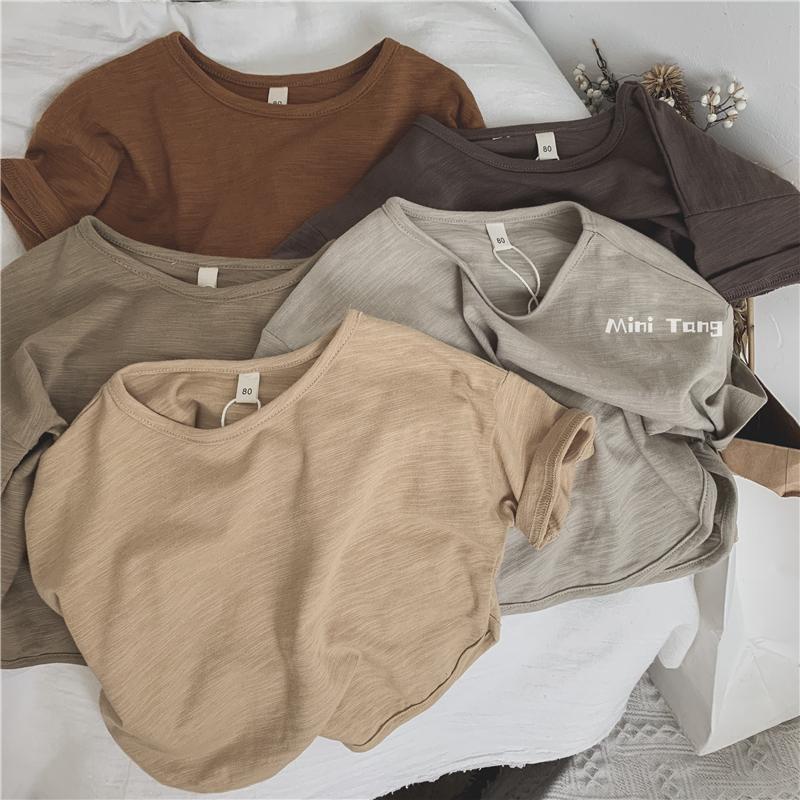 MNGRL Áo Thun Tay Ngắn Cotton Lanh Mềm Mát Phong Cách Hàn Quốc Mùa Hè Cho Bé Trai Bé Gái