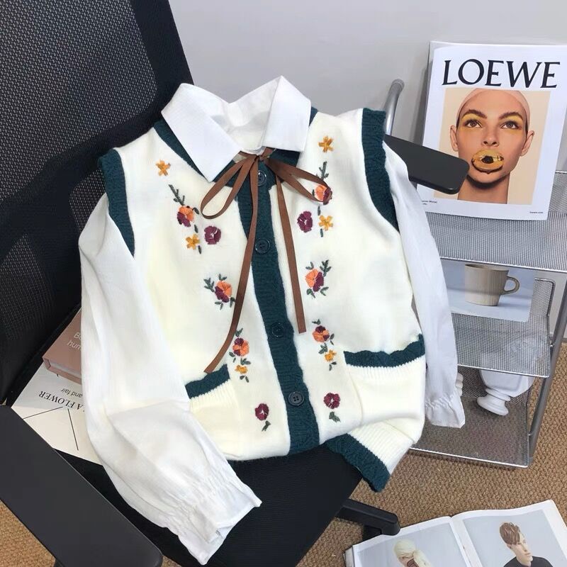 Áo Khoác Cardigan Dệt Kim Không Tay Thêu Họa Tiết Phong Cách Mới Cho Nữ