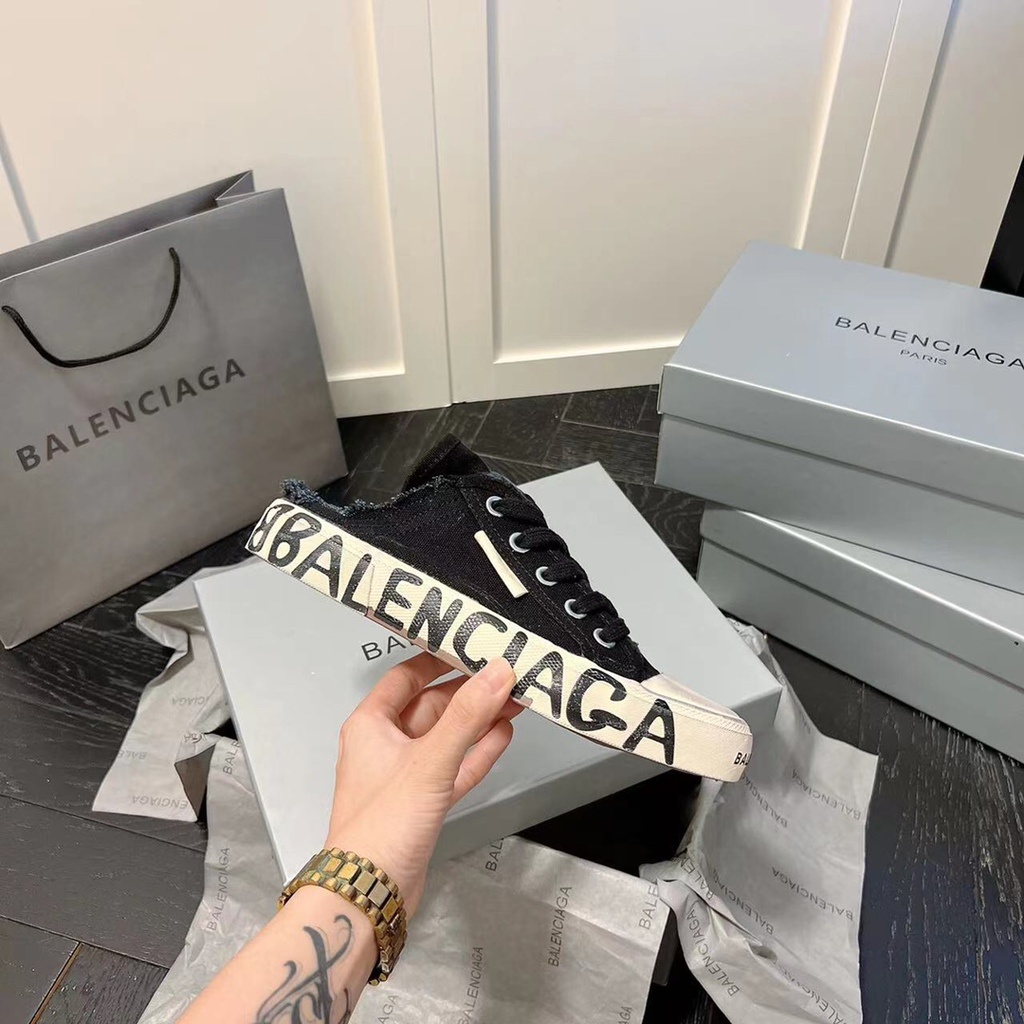 Giày Balenciag 3D Phiên Bản 35-42 Cổ Thấp Màu Đen Thời Trang Cho Nam Và Nữ