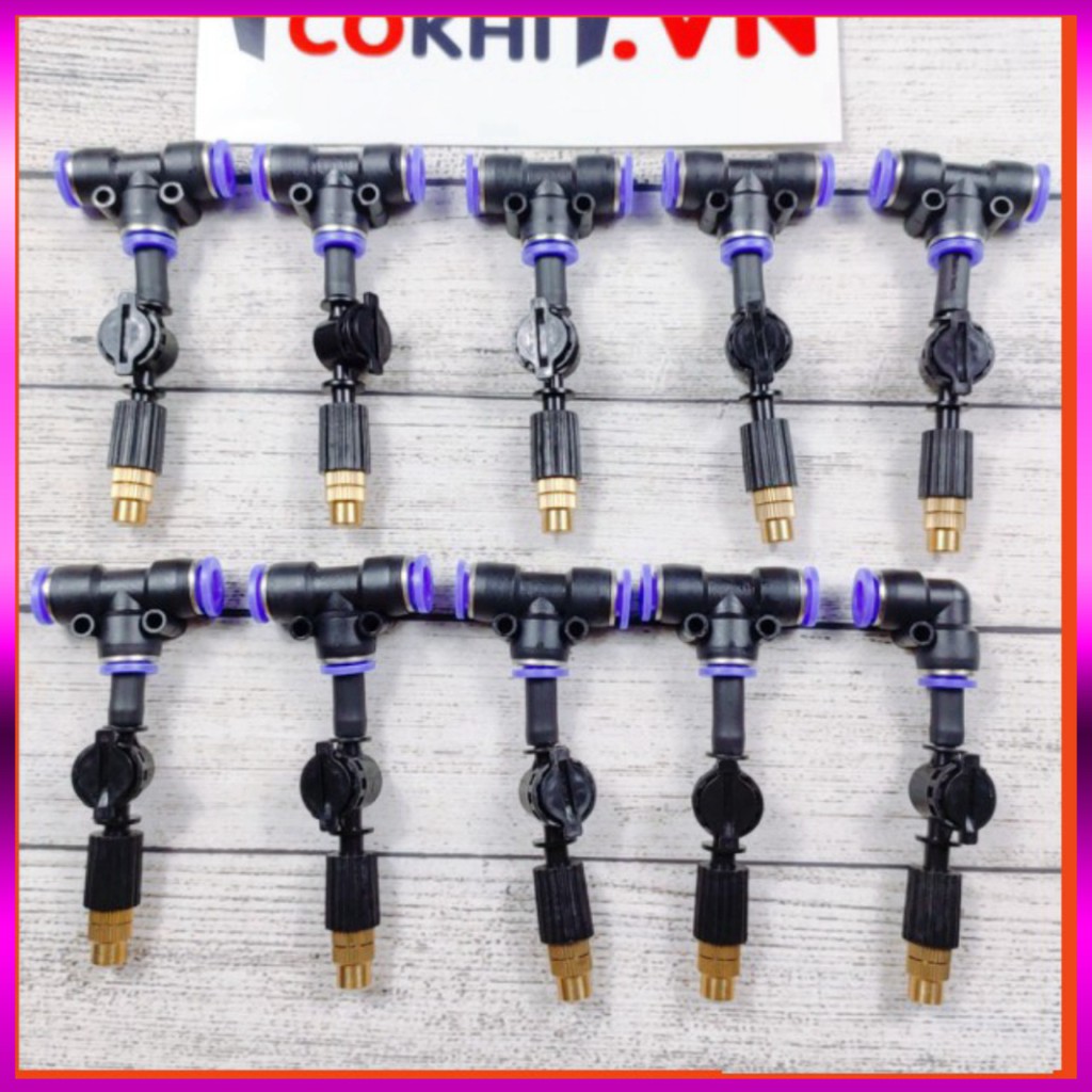 [GIÁ TỐT] 10 Béc phun sương 1 tia đồng,kèm chống nhỏ giọt và nối nhanh chữ Tê 8mm dùng tưới cây, tưới lan