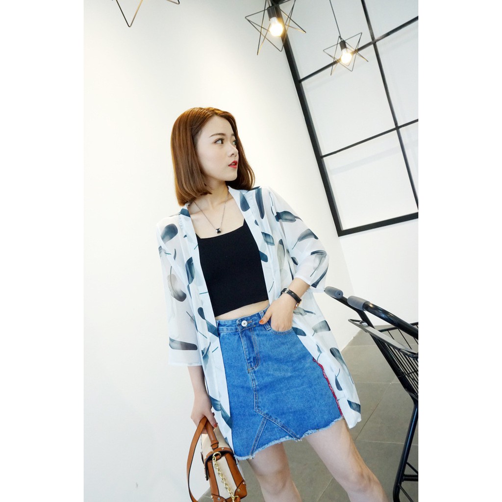 Kimono họa tiết lông chim - Ảnh Thật- Hàng có sẵn - Hàng nhập khẩu 100% - Áo choàng, áo lưới , kimono đi biển , đi chơi