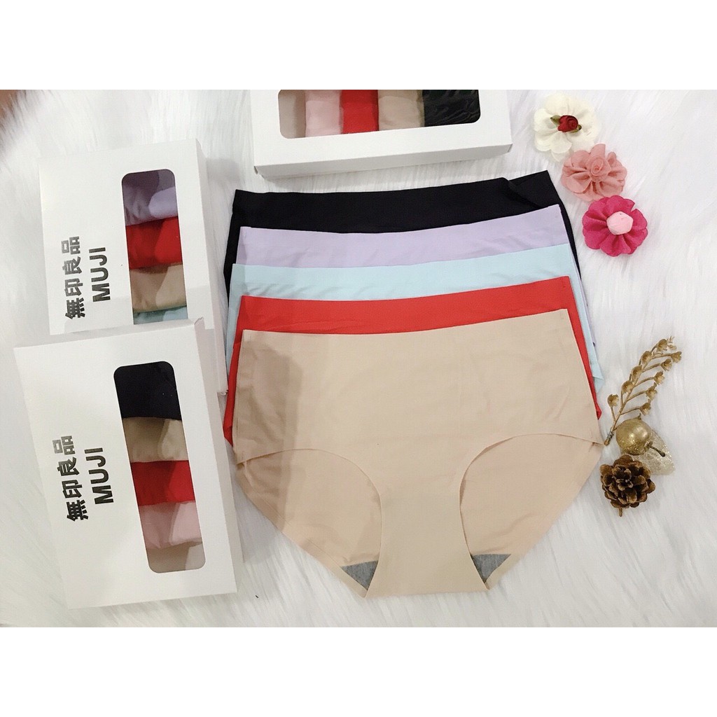 Hộp 5 quần lót nữ Muji chất vải su lạnh không đường may co dãn 4 chiều, thấm hút mồ hôi
