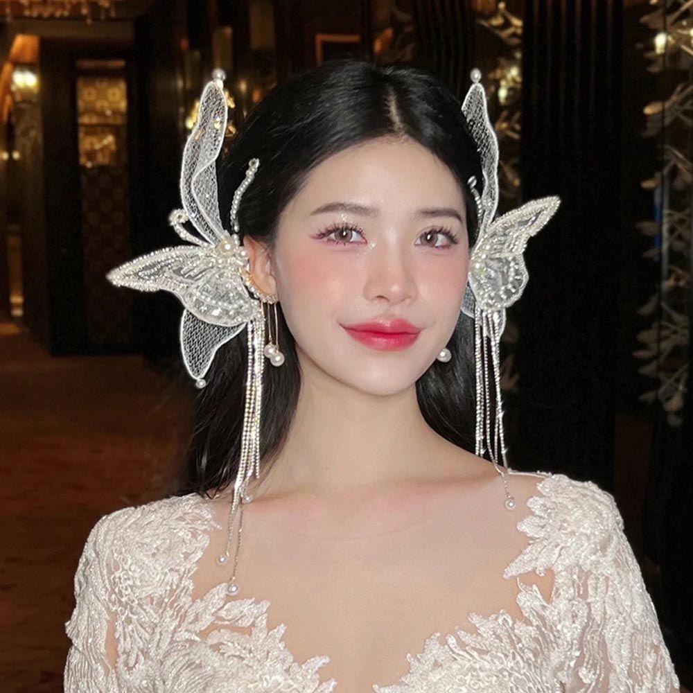 Kẹp Tóc Lưới Hình Bướm Đính Hạt Phong Cách Vintage Cho Nữ