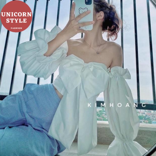 Áo Croptop Bẹt Vai Hở Lưng Nơ Bản To Sang Chảnh Hot Trend Đen Trắng Xanh Hồng Tím DRACR55 Mys hitshop | BigBuy360 - bigbuy360.vn