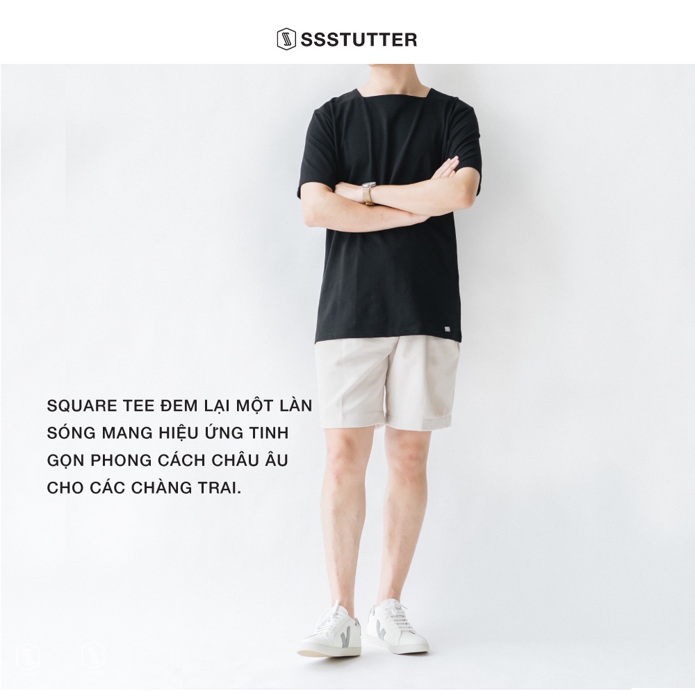 Áo phông Nam ngắn tay cổ vuông SSStutter vải Cotton thấm hút mồ hôi co dãn 4 chiều thoải mái 4 màu Square Tee | BigBuy360 - bigbuy360.vn