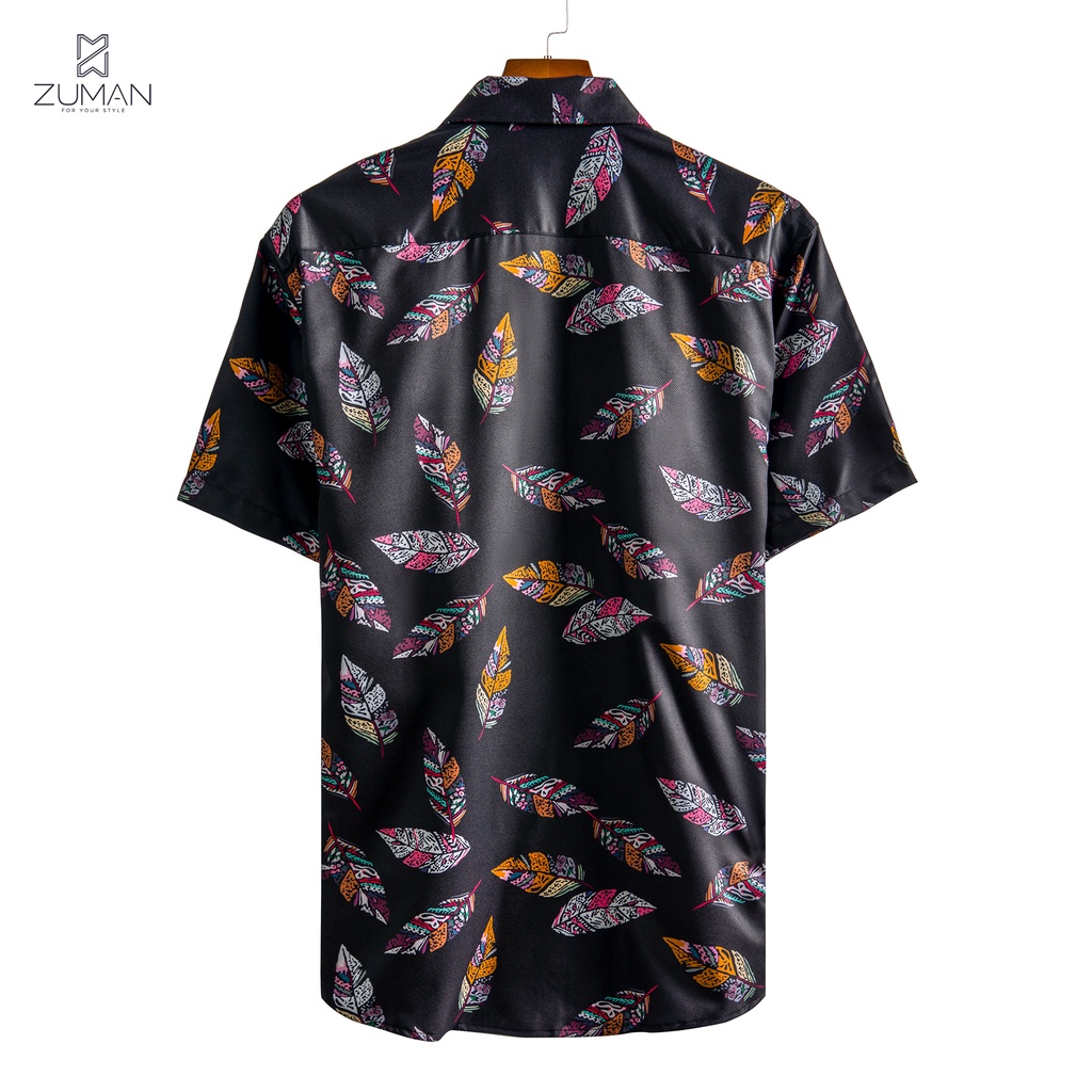 Áo sơ mi nam họa tiết tay ngắn Bird Feather Shirt lông vũ ASM103  ZUMAN lụa vân chéo, thoáng mát, không nhăn