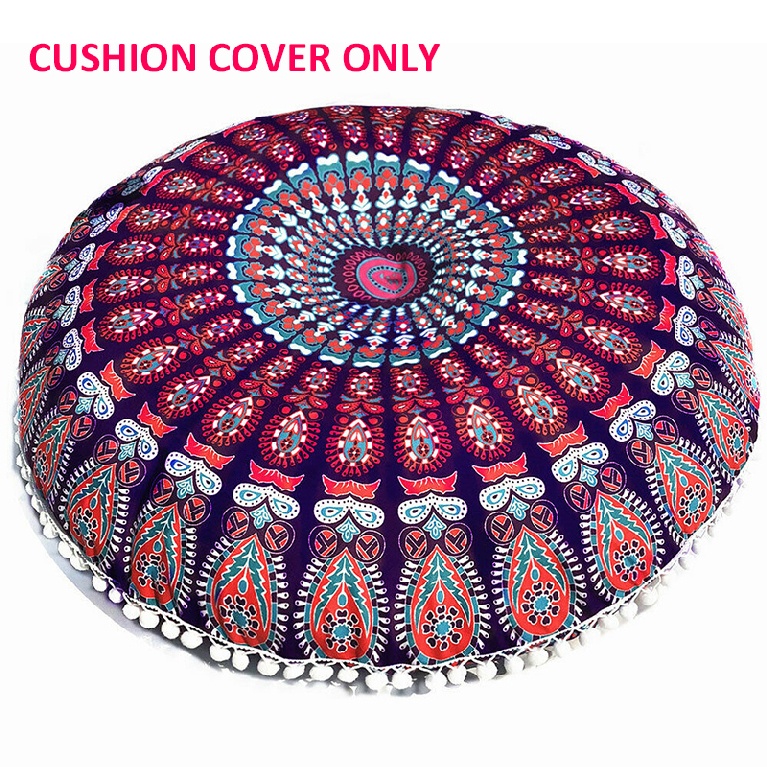 Large Mandala Floor Pillows Round Bohemian Meditation Seat Cushion Cover Pouf