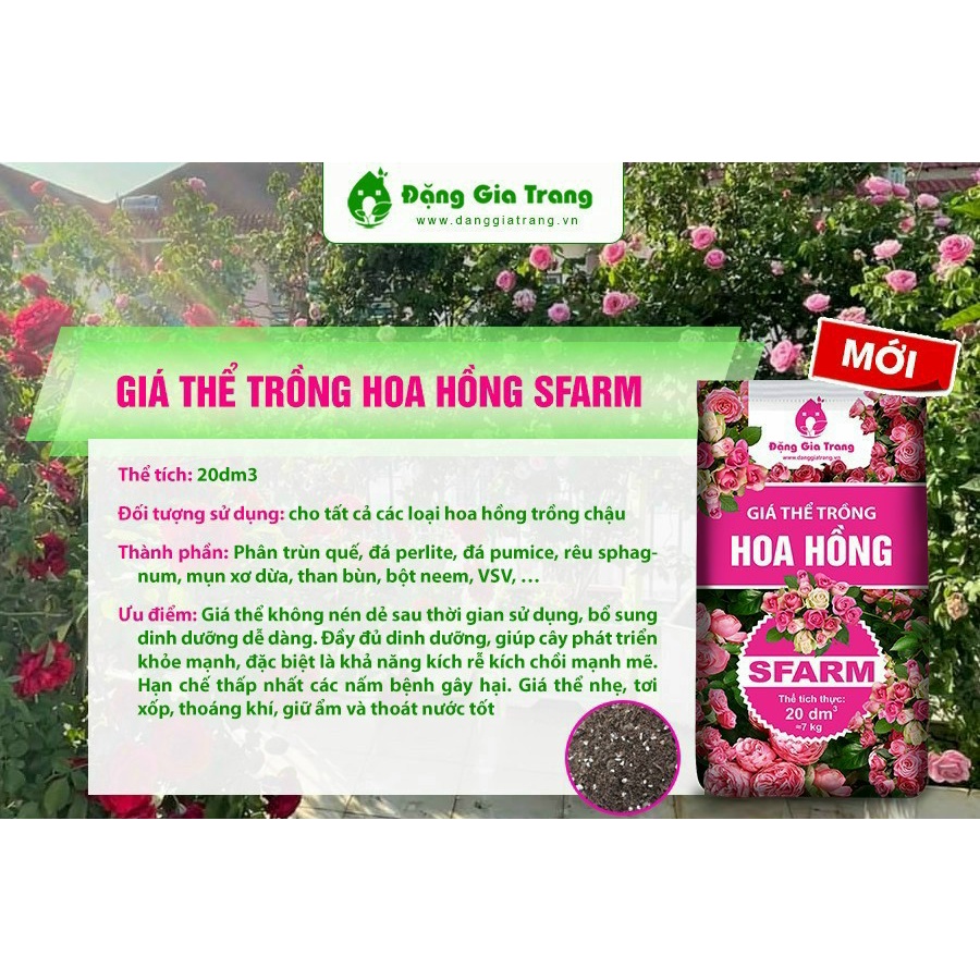 Đất trồng hồng - Giá thể hoa hồng Sfarm - Bao 20dm3