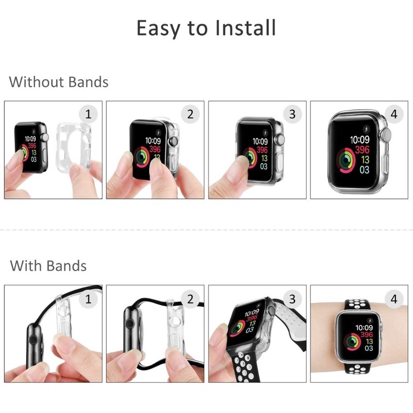 Khung Bảo Vệ Trong Suốt Cho Đồng Hồ Apple Watch Series 7 6 SE 5 4 3 2 1 iWatch 45mm 41mm 44mm 42mm 38mm 40mm