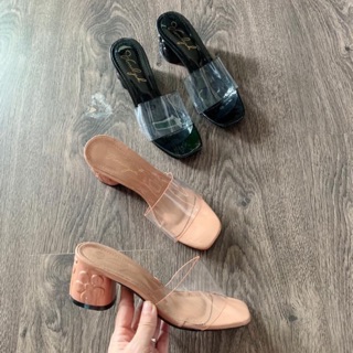 Dép louboutin quai trong gót hoa mai