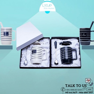 Ly sứ EUROPEAN - KHẮC TÊN THEO YÊU CẦU ý nghĩa, ly sứ CÓ NẮP & THÌA, dung tích 400ml, HÔP QUÀ TẶNG in logo, in hình