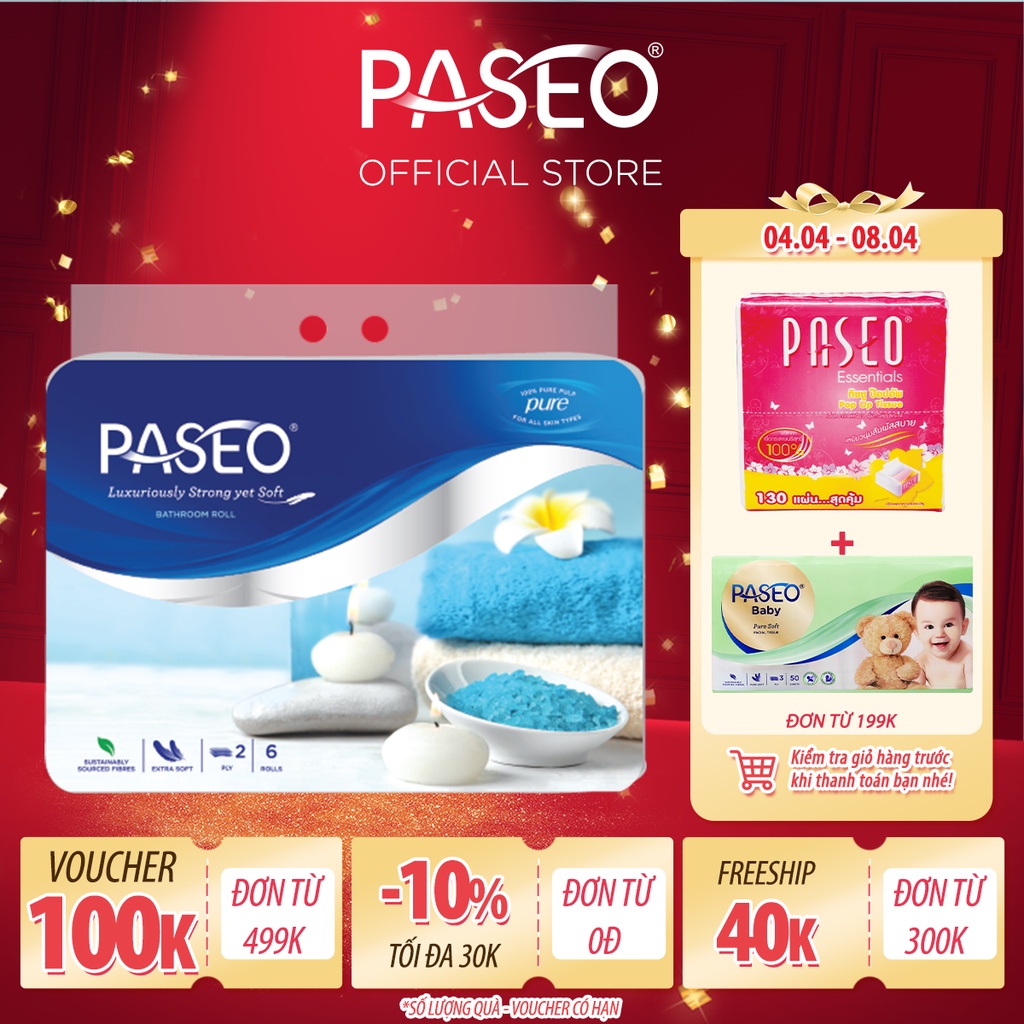 Giấy vệ sinh cao cấp Paseo dai, mềm mịn (6 cuộn 2 lớp)/lốc