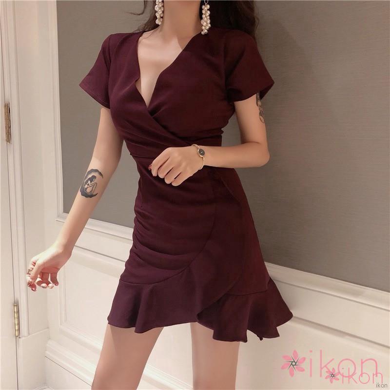 Đầm tay ngắn cổ V phối bèo nữ tính đầm hoa váy hoa nhí