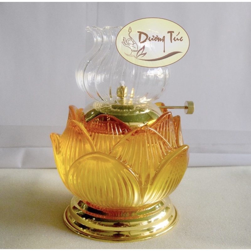 Đèn Dầu Hoa Sen Lưu Ly Vàng - Trắng Thờ Cúng Bàn Thờ Nhiều Size (09)