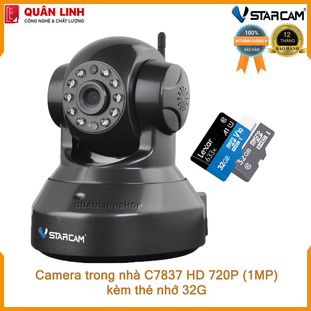 [Mã 11ELSALE hoàn 7% đơn 300K] Camera wifi IP Vstarcam C7837 HD 720P kèm thẻ nhớ 32GB | BigBuy360 - bigbuy360.vn