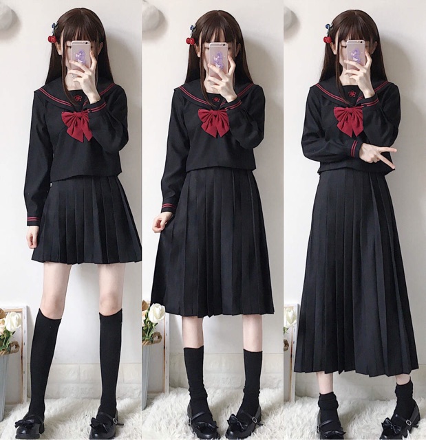 YAS0259-Áo + váy thủy thủ đồng phục học sinh Nhật Bản thêu sáu cánh