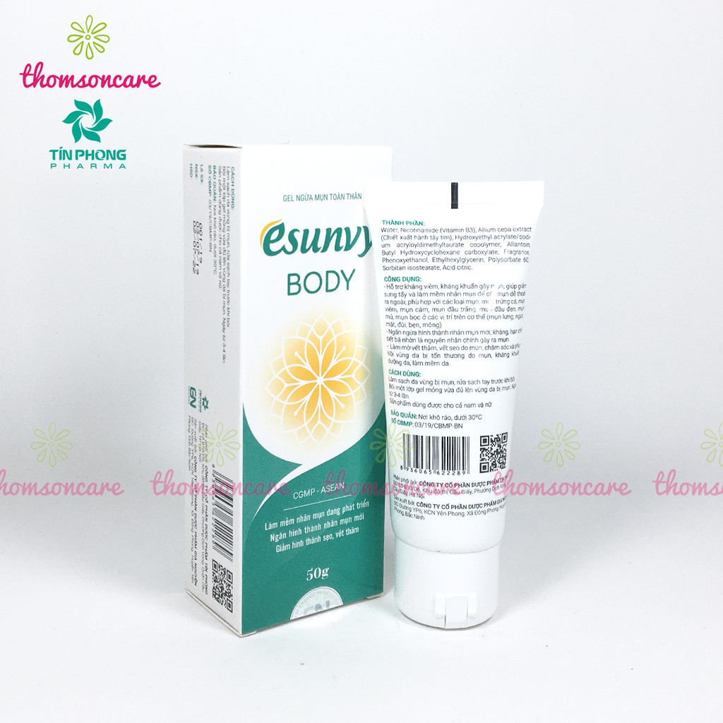 Kem ngừa mụn lưng và toàn thân Esunvy Body từ thảo dược - tuýp 50g, mụn đầu đen, mụn bọc, mờ sẹo