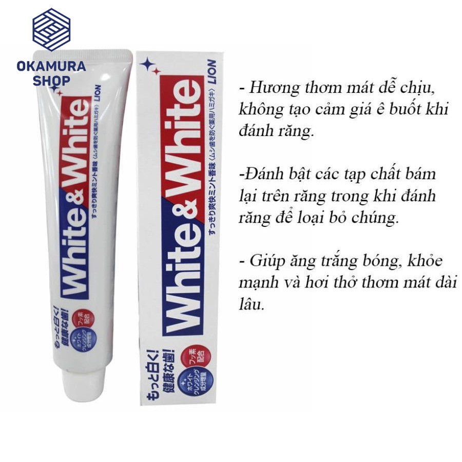 [Chính hãng Nhật] Kem đánh răng White &amp; White Lion nội địa Nhật Bản 150g