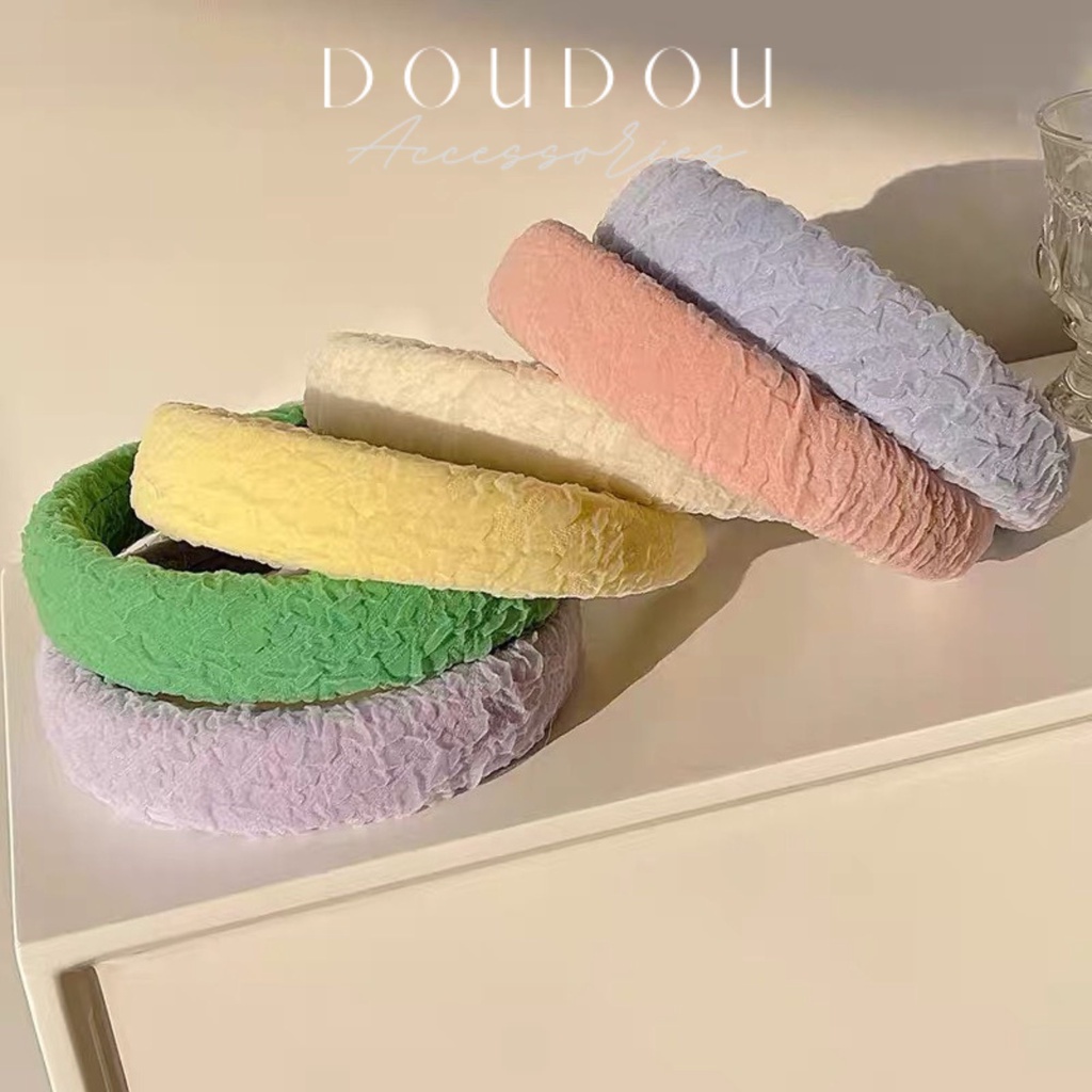 Băng đô cài tóc DOUDOU Bờm tóc nữ chất liệu xốp nhún nhẹ form phồng màu kẹo ngọt phong cách Hàn Quốc thời trang FG032