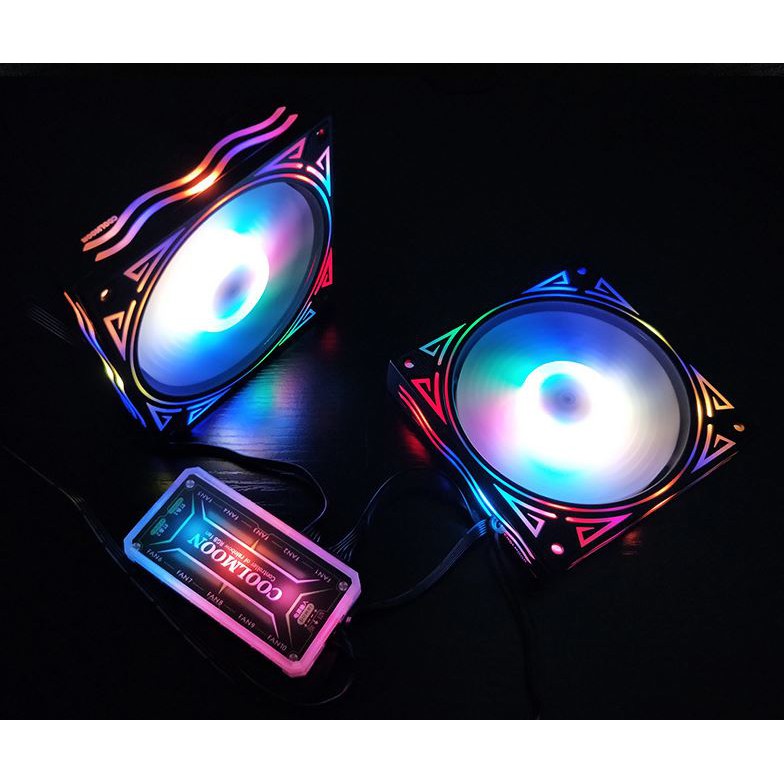 Bộ 3 Quạt Tản Nhiệt, Fan Case Led RGB Coolmoon X Plus  - Kèm Bộ Hub Sync Main, Đổi Màu Theo Nhạc