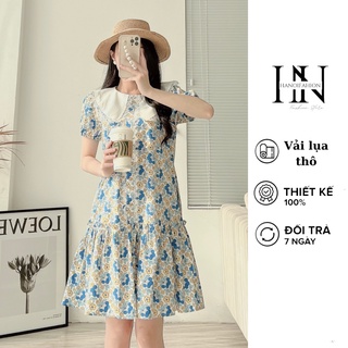 Váy nữ tiểu thư hoa nhí dáng xòe cổ đức ren, đầm hoa nhí đi chơi dạo phố
