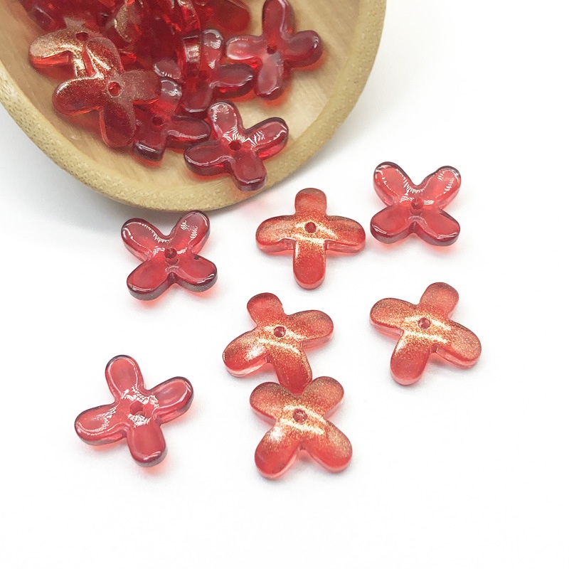 (5 cái)Hoa thuy tinh 4 cánh 12mm, Nguyên liệu làm trang sức cổ trang, Nguyên liệu diy