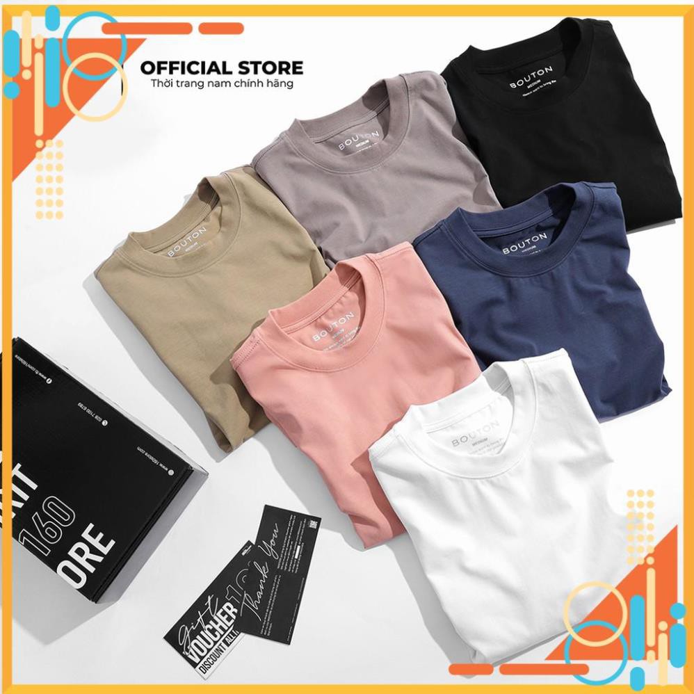 [lnbox Nhận Deal] Áo Thun Nam, Áo Phông Nam Cổ Tròn BOUTON in Logo, Vải Cotton Co Giãn, Form Slim Fit ATEC0001 160STORE